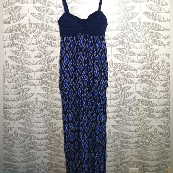 Lilka Maxi Dress Ikat Boho Blue Anthro - Picture 1 of 7